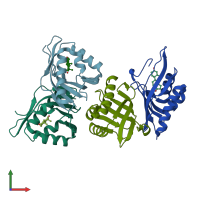 PDB entry 1ohs coloured by chain, front view.