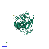 PDB entry 1oi1 coloured by chain, side view.