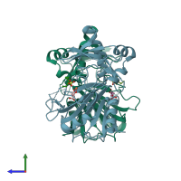 PDB entry 1oik coloured by chain, side view.