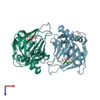PDB entry 1oik coloured by chain, top view.
