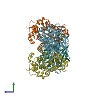 PDB entry 1oiu coloured by chain, side view.