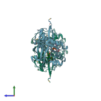 PDB entry 1oj4 coloured by chain, side view.