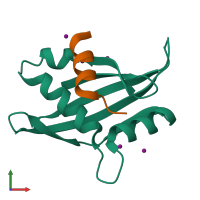 Hetero dimeric assembly 1 of PDB entry 1oj5 coloured by chemically distinct molecules, front view.