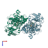 PDB entry 1oja coloured by chain, top view.