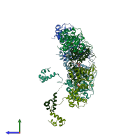 PDB entry 1ojl coloured by chain, side view.