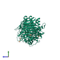 PDB entry 1ojn coloured by chain, side view.