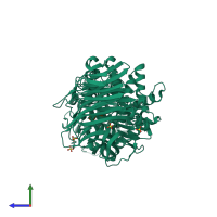 PDB entry 1ojo coloured by chain, side view.