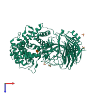 PDB entry 1ojp coloured by chain, top view.