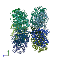 PDB entry 1ojx coloured by chain, side view.