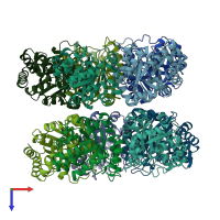 PDB entry 1ojx coloured by chain, top view.