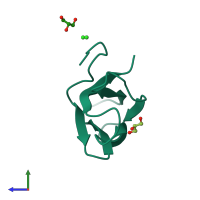 PDB entry 1ok0 coloured by chain, side view.