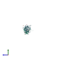 PDB entry 1ok1 coloured by chain, side view.