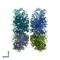 PDB entry 1ok6 coloured by chain, side view.