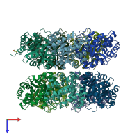 PDB entry 1ok6 coloured by chain, top view.