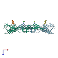 PDB entry 1oke coloured by chain, top view.