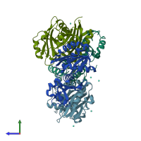 PDB entry 1okj coloured by chain, side view.