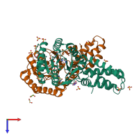 PDB entry 1okk coloured by chain, top view.
