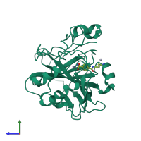 PDB entry 1okm coloured by chain, side view.