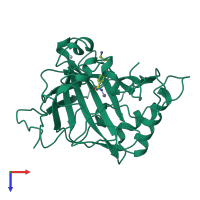 PDB entry 1okm coloured by chain, top view.