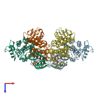 PDB entry 1ol1 coloured by chain, top view.