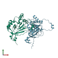 PDB entry 1olo coloured by chain, front view.