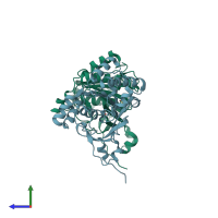 PDB entry 1olo coloured by chain, side view.