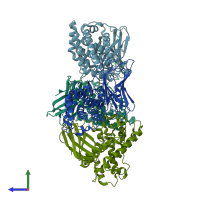 PDB entry 1olp coloured by chain, side view.