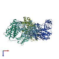 PDB entry 1olp coloured by chain, top view.