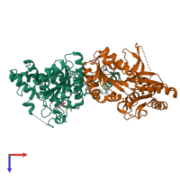 PDB entry 1olx coloured by chain, top view.