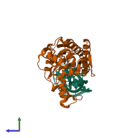 PDB entry 1omh coloured by chain, side view.