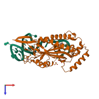 PDB entry 1omh coloured by chain, top view.