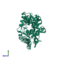 PDB entry 1omp coloured by chain, side view.