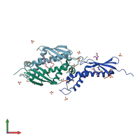 PDB entry 1oms coloured by chain, front view.