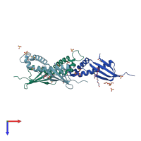PDB entry 1oms coloured by chain, top view.