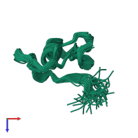 PDB entry 1omu coloured by chain, ensemble of 50 models, top view.