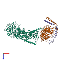 Hetero trimeric assembly 1 of PDB entry 1omw coloured by chemically distinct molecules, top view.