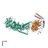 PDB entry 1omw coloured by chain, top view.