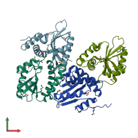 PDB entry 1on0 coloured by chain, front view.