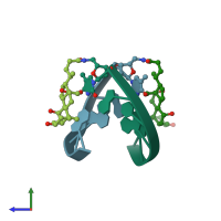 PDB entry 1on5 coloured by chain, side view.