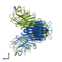 PDB entry 1ona coloured by chain, side view.