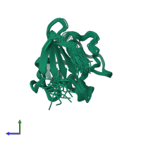 PDB entry 1onb coloured by chain, ensemble of 25 models, side view.