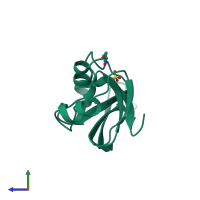 PDB entry 1onc coloured by chain, side view.