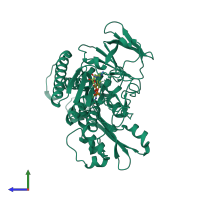 PDB entry 1onf coloured by chain, side view.