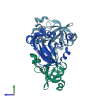 PDB entry 1onl coloured by chain, side view.