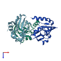 PDB entry 1onl coloured by chain, top view.