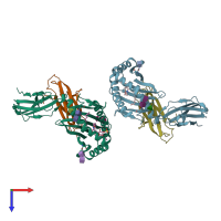 PDB entry 1onq coloured by chain, top view.
