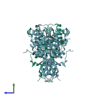 PDB entry 1onw coloured by chain, side view.