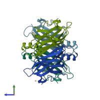 PDB entry 1oo2 coloured by chain, side view.