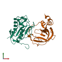 PDB entry 1oo9 coloured by chain, front view.