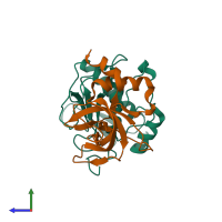 PDB entry 1oo9 coloured by chain, side view.